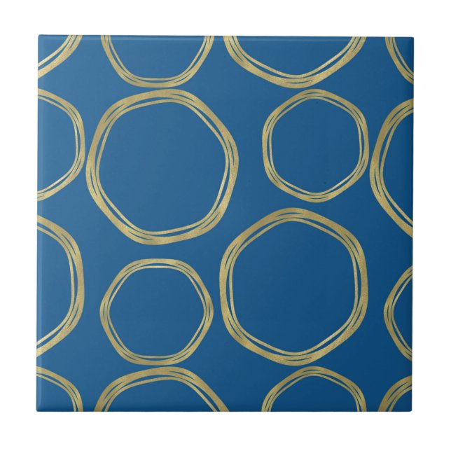 Carreau Cercles d'or et Rustique Aqua Blue Chic Moderne (Devant)