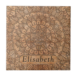 Carreau Cercles floraux en bois sculpté Mandala Personnal