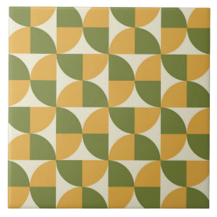 Carreau Cercles semi-milieu de siècle vert moutarde jaune