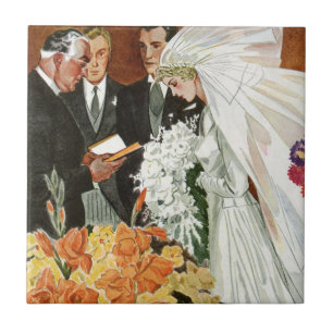 Carreau Cérémonie de mariage vintage avec la mariée et le 