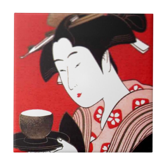 Carreau Cérémonie japonaise du thé de dame Art Imprimer (Devant)