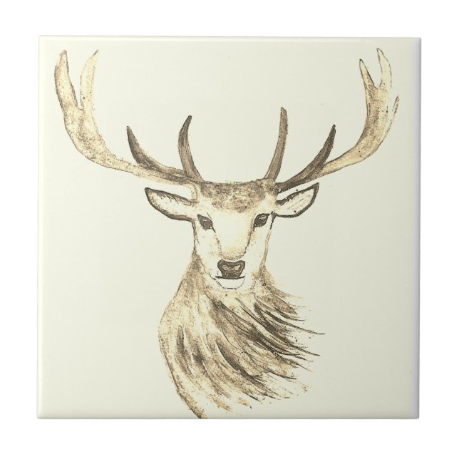 Carreau Cerf aquarelle wapiti bois animaux céramique carre (Devant)