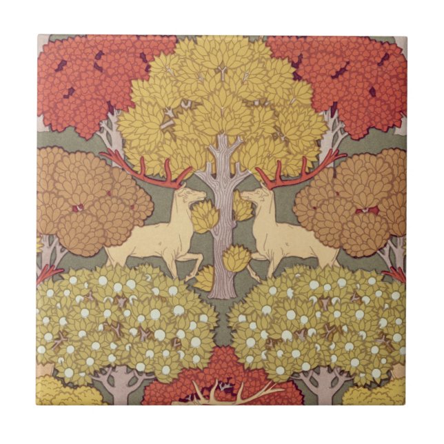 Carreau Cerf & Arbre, Écureuil, Oiseau, Baies Rowan Art No (Devant)
