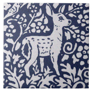 Carreau Cerf Bleu Gris Granit Pierre Bois Animal Art
