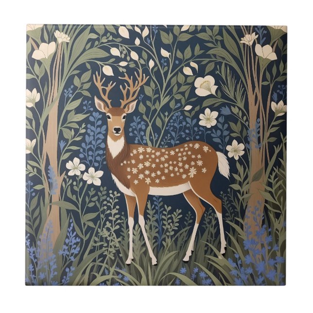 Carreau Cerf Dans La Forêt Bluebell William Morris Inspiré (Devant)