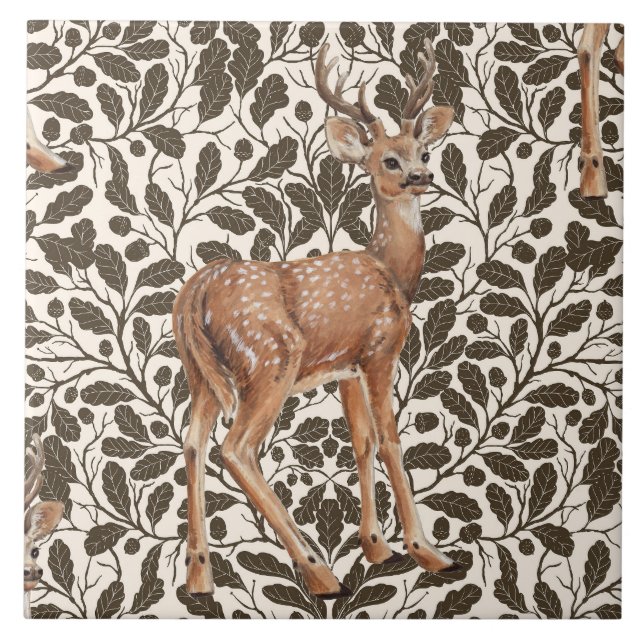 Carreau Cerf sur le motif damassé de chêne décoratif en ma (Devant)