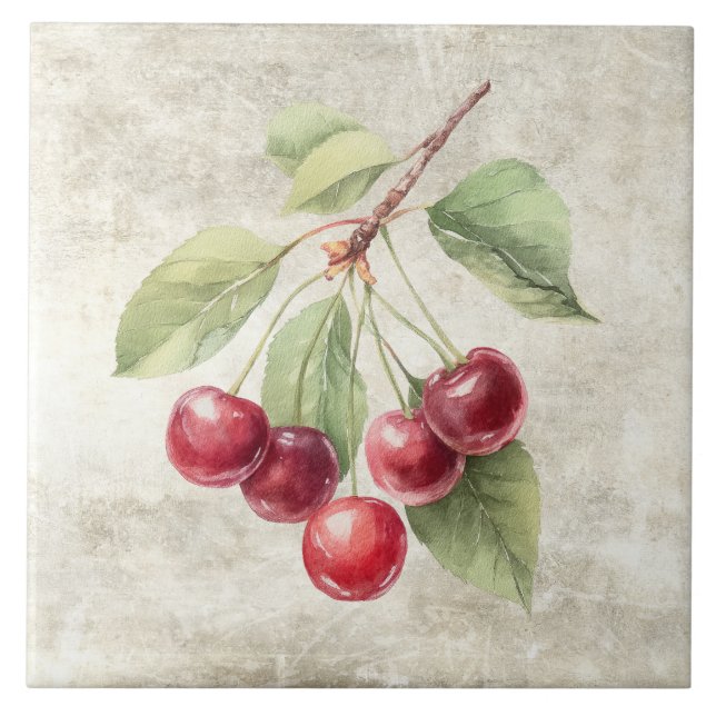 Carreau Cerises Aquarelle Rustique  (Devant)