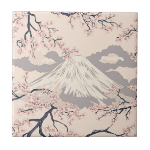 Carreau Cerisier Rose Pâle Motif Scénique du Mont Fuji