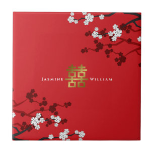Carreau Cerisiers en Fleurs & Double Bonheur Mariage Chino