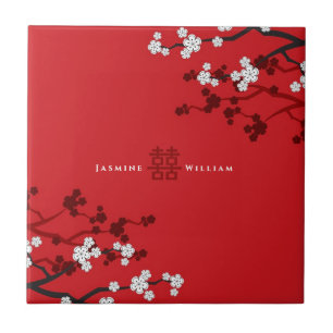Carreau Cerisiers en Fleurs Double Bonheur Mariage Chinois