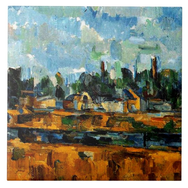 Carreau Cezanne - Riverbanks, peinture de paysage, (Devant)