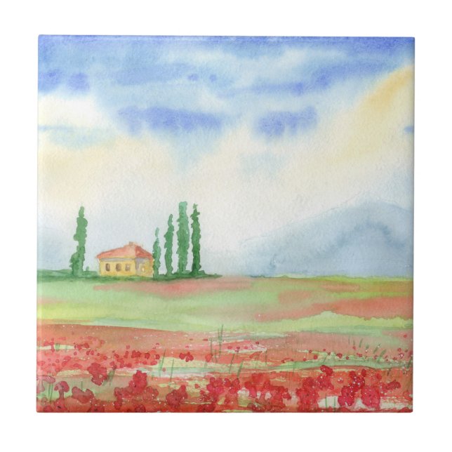 Carreau Champ de pavots en Toscane (Devant)