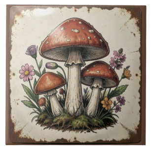 Carreau Champignons et Fleurs Rétro Vibes Vintage