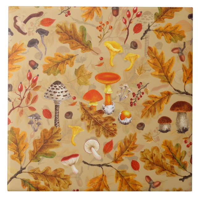 Carreau Champignons forestiers et flore d'automne sur l'oc (Devant)