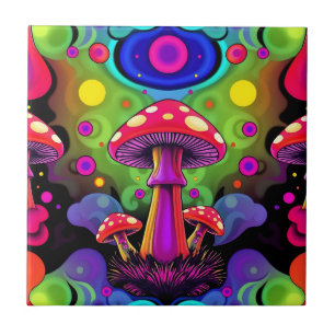 Carreau Champignons Rétro Colorés Vibrants Psychedéliques