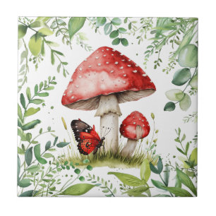Carreau Champignons rouges tendance avec papillon