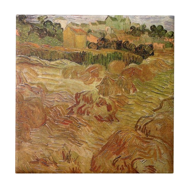 Carreau Champs de blé avec Auvers par Vincent van Gogh (Devant)