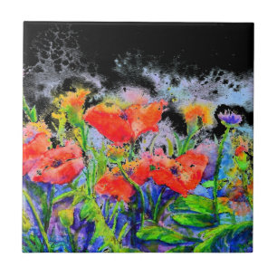 Carreau Champs de coquelicot -aquarelle florale