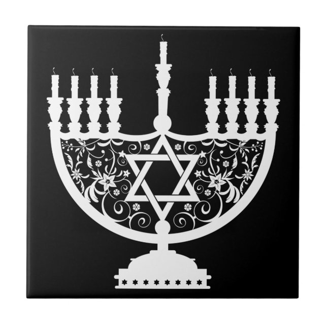Carreau Chandelier élégant de Hanukkah avec étoile de Davi (Devant)