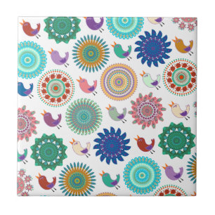 Carreau Chanter Bird et Mandala Folk Art Motif