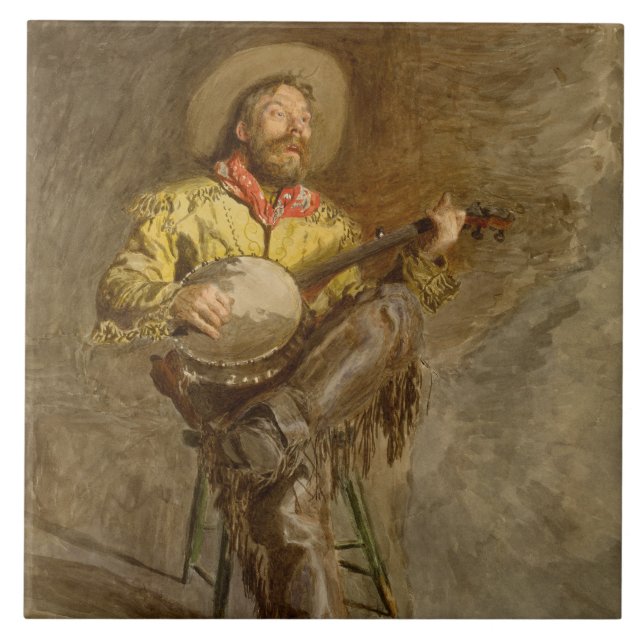 Carreau Chanter Espagnol Cowboy à Banjo jouer à la chanson (Devant)