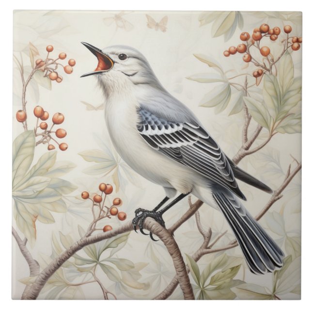 Carreau Chanter Northern Mockingbird, Grey and White (Devant)