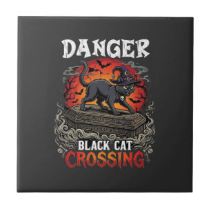 Carreau Chapeau de sorcière de Halloween Danger Black Cat