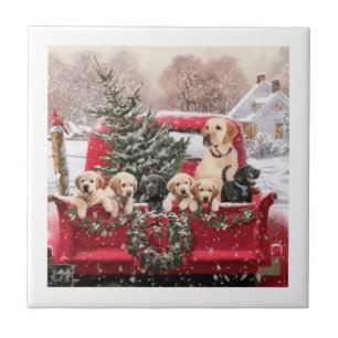 Carreau Chariot Rouge Rétro De Noël Avec Chiens De Chien