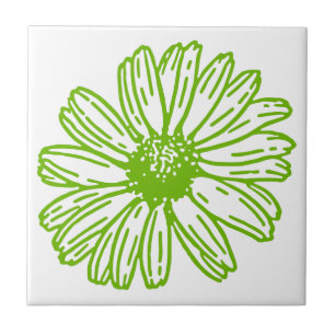 Carreau Chartreuse Green Daisy Print, Hippie Flower Print