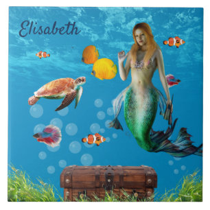 Carreau Chasse au trésor sous-marin Sirène Imaginaire bleu