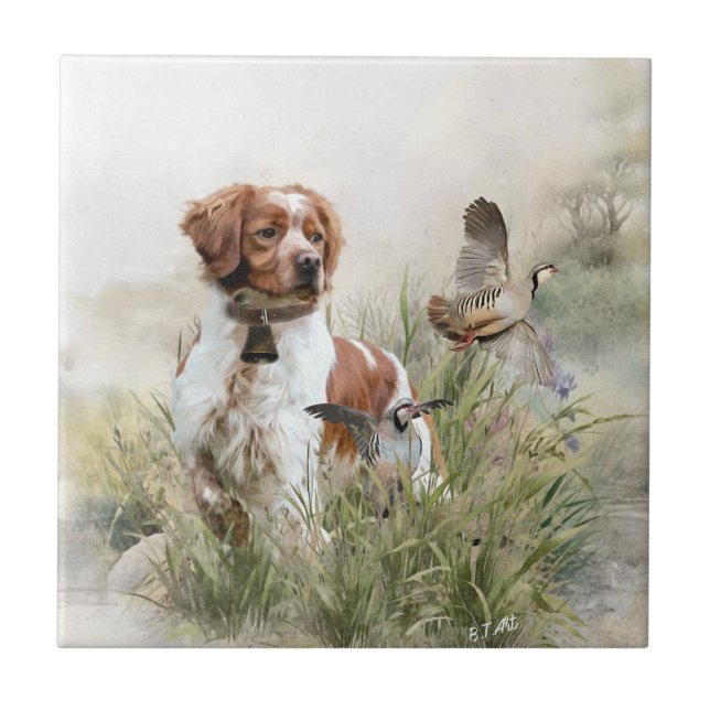 Carreau Chasse avec un chien breton, Art (Devant)