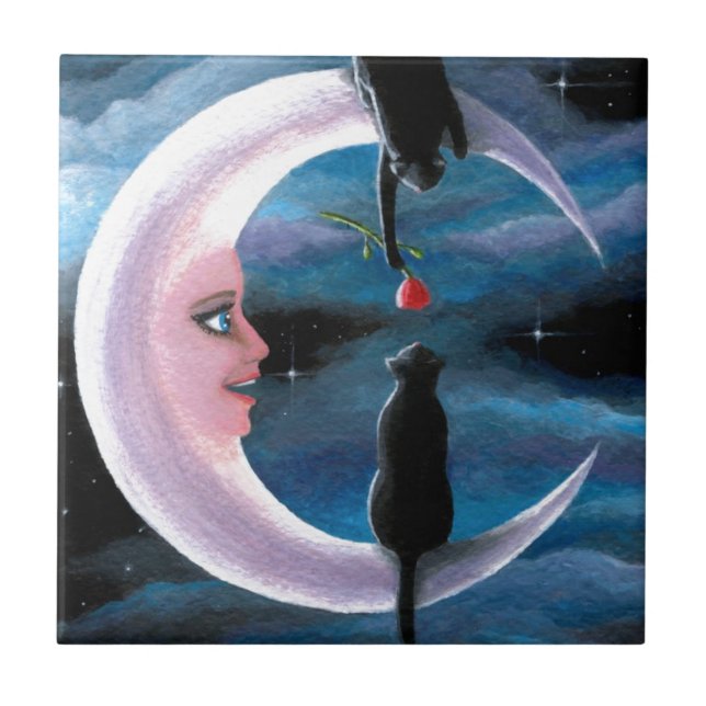 Carreau Chat 581 noir Chats sur Lune (Devant)