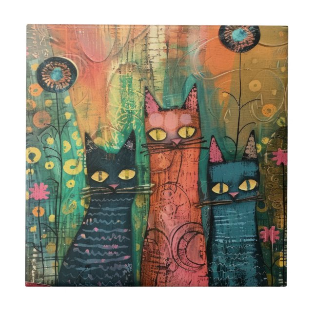 Carreau Chat Abstrait Vintage aquarelle (Devant)