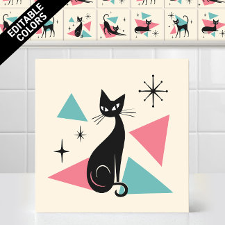 Carreau Chat assis rétro atomique des années 50, couleurs