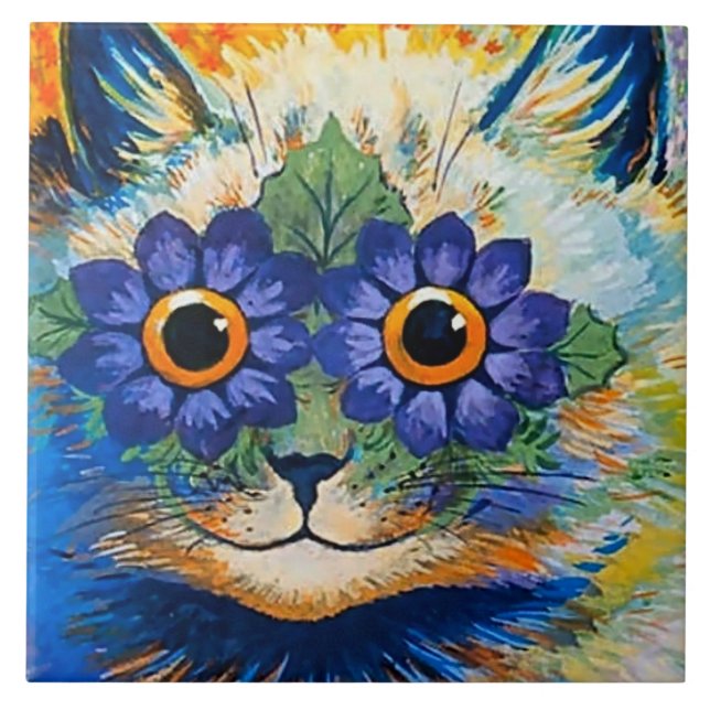 Carreau "Chat avec pétales bleus" de Louis Wain (Devant)
