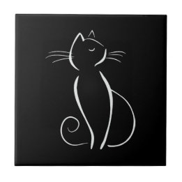Carreau Chat blanc minimaliste sur noir