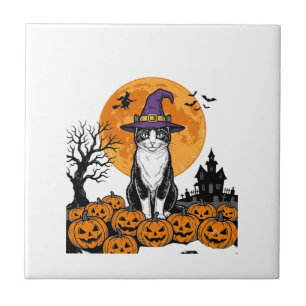Carreau Chat de Halloween Sorcière Citrouille Vintage Épou
