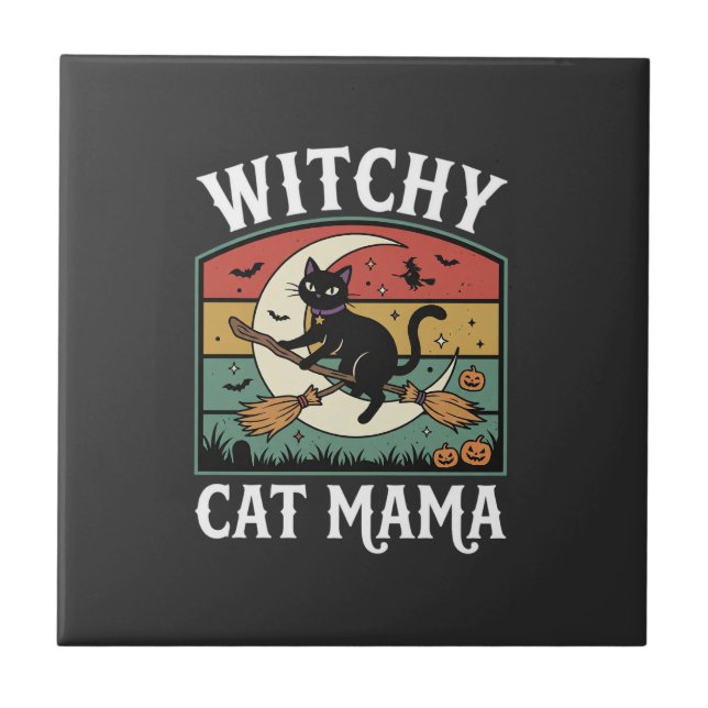 Carreau Chat de Halloween Sorcière Maman (Devant)