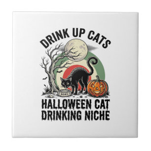 Carreau Chat d'Halloween buvant un T-shirt de fête de la L