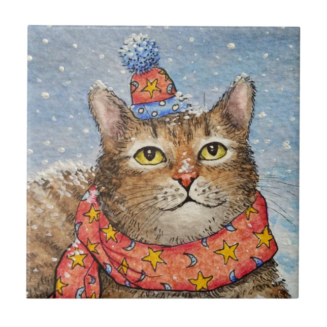 Carreau Chat drôle 629 Neige d'hiver (Devant)