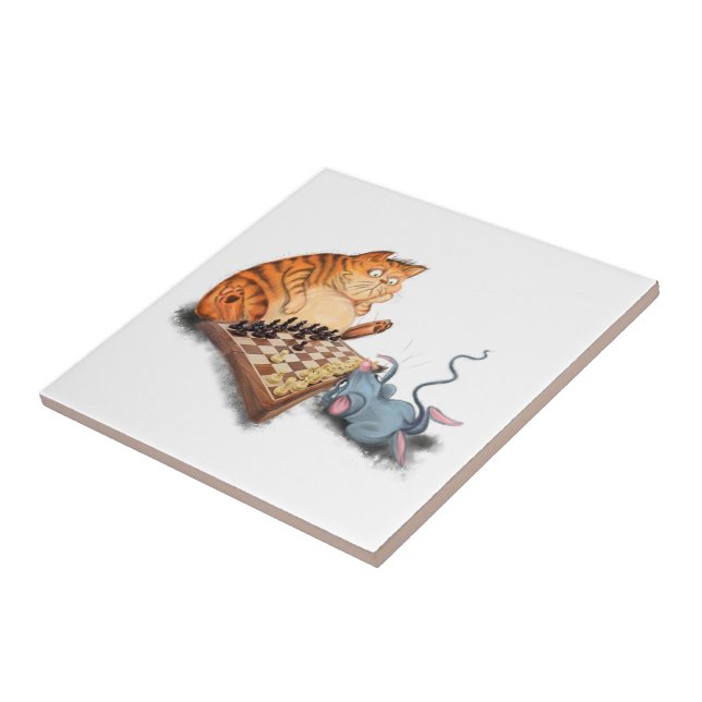 Carreau Chat et souris Jouer aux échecs Dessin amusant  (Côté)