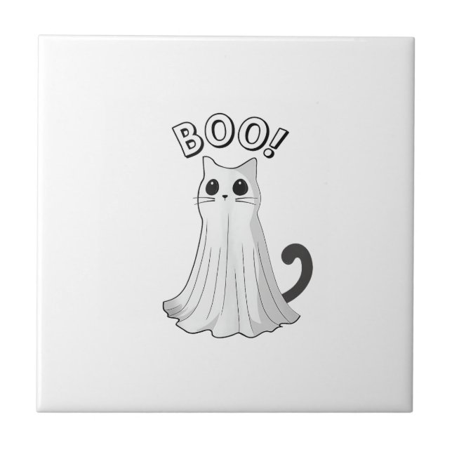 Carreau Chat fantôme mignon Boo Kitty Halloween chaton eff (Devant)