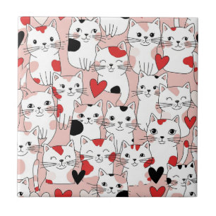 Carreau Chat Kawaii & Motif de la Saint-Valentin Cœurs (3)