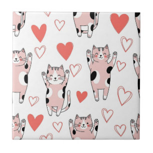 Carreau Chat Kawaii & Motif de la Saint-Valentin Cœurs (8)