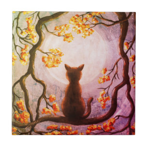 Carreau Chat lunatique dans l'art de peinture de Pleine