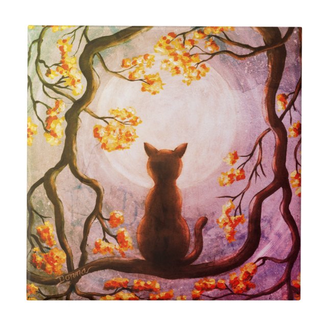 Carreau Chat lunatique dans l'art de peinture de Pleine (Devant)