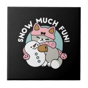Carreau Chat mignon en Engin à neige avec Art Snowman
