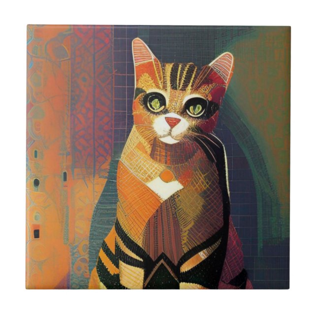 Carreau Chat mosaïque marocaine abstraite art portrait kit (Devant)