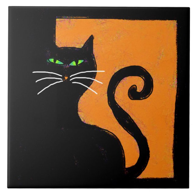 Carreau Chat noir Art d'Halloween Abstrait (Devant)