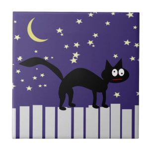 Carreau Chat noir d'Halloween sur clôture